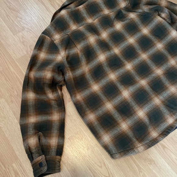 Dickies Flannel Green & Orange Plaid Fleece Lined Snap Button Jacket / Coat - Picture 9 of 9